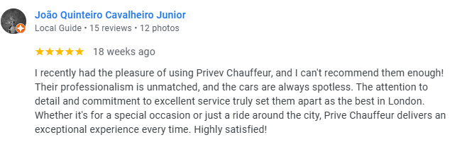 A google review of Privev's Service from a client